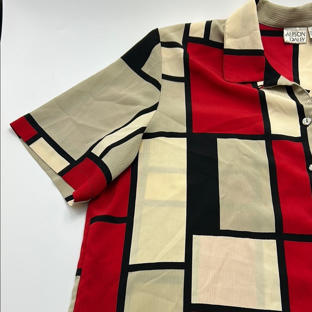 Allison Daley Vintage Button Down Shirt 16 Collared Abstract Ribbed Short Sleeve - Picture 7 of 16